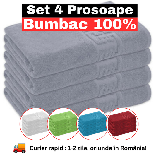 Set 4 Prosoape Baie Bumbac 100%, 550g/m², Greek