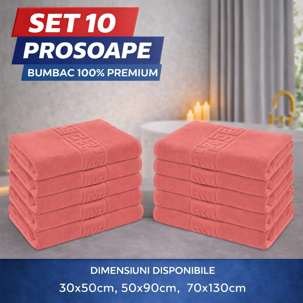 Set 10 Prosoape Baie Premium, Bumbac 100%, 550g/m², Model Greek – Super Absorbante