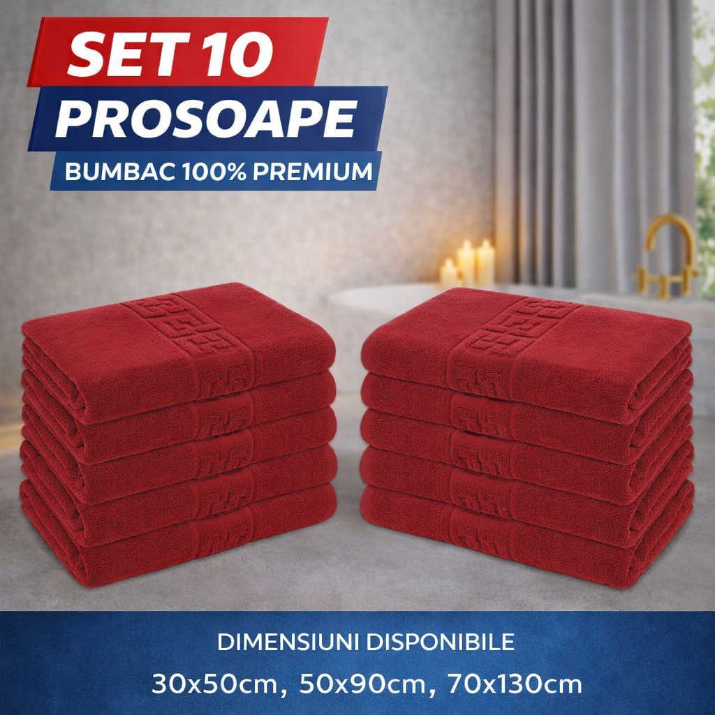 Set 10 Prosoape Baie Premium, Bumbac 100%, 550g/m², Model Greek – Super Absorbante
