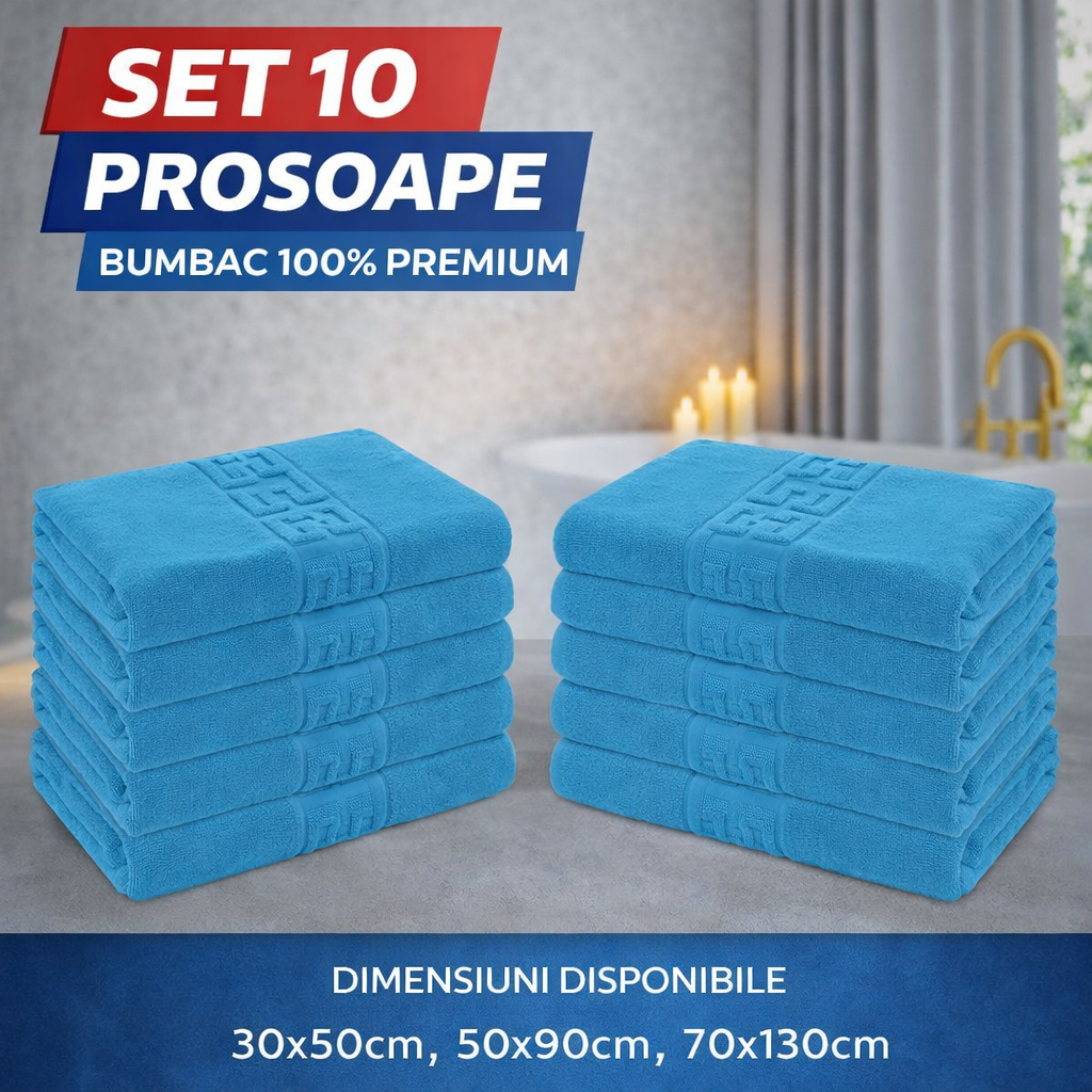 Set 10 Prosoape Baie Premium, Bumbac 100%, 550g/m², Model Greek – Super Absorbante