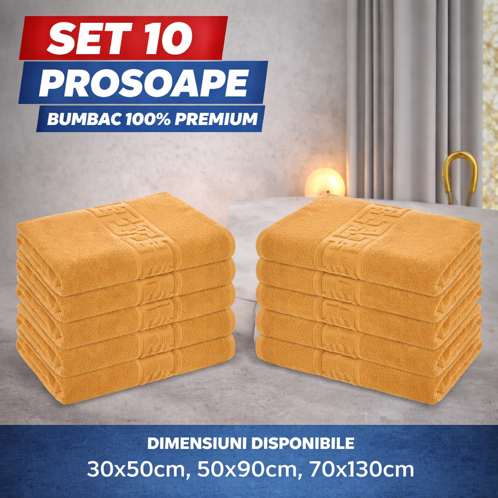 Set 10 Prosoape Baie Premium, Bumbac 100%, 550g/m², Model Greek – Super Absorbante