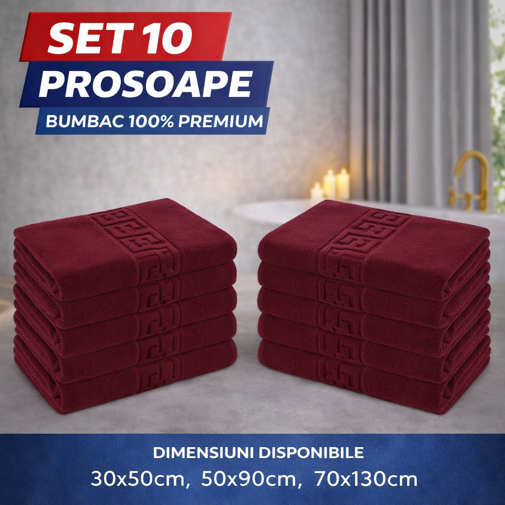 Set 10 Prosoape Baie Premium, Bumbac 100%, 550g/m², Model Greek – Super Absorbante