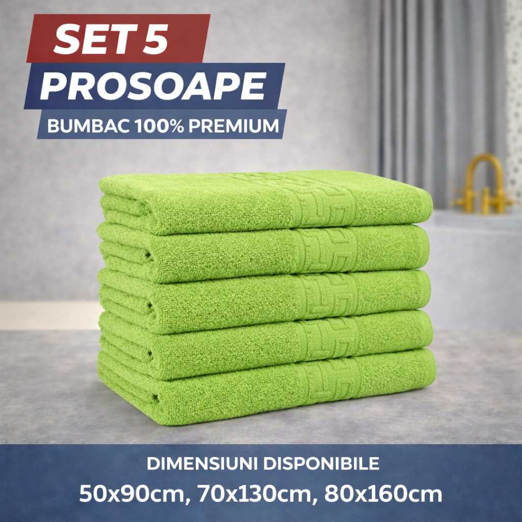 Set 5 Prosoape Baie Premium, 100% Bumbac, Absorbante și Pufoase