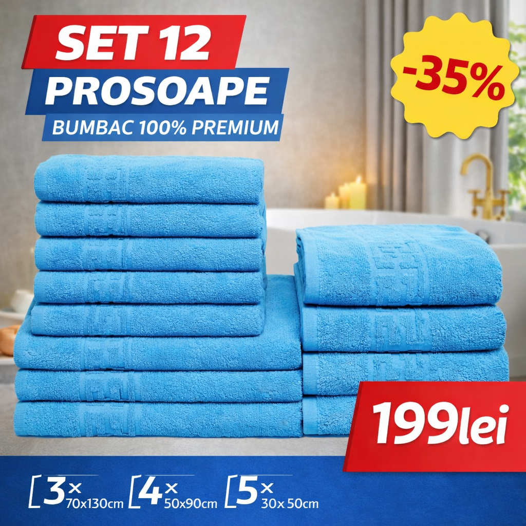 Set 12 Prosoape Premium Bumbac 100% – Moi & Absorbante 🔥