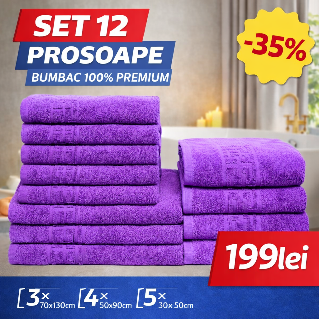 Set 12 Prosoape Premium Bumbac 100% – Moi & Absorbante 🔥