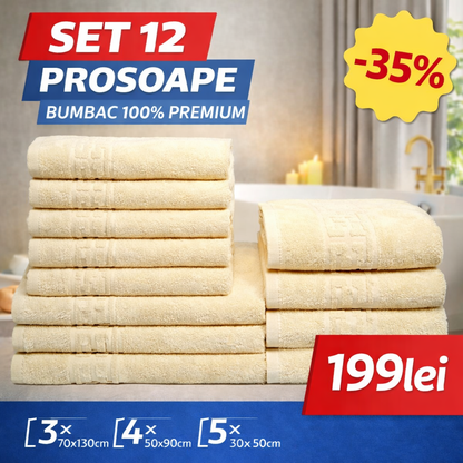 Set 12 Prosoape Premium Bumbac 100% – Moi & Absorbante 🔥