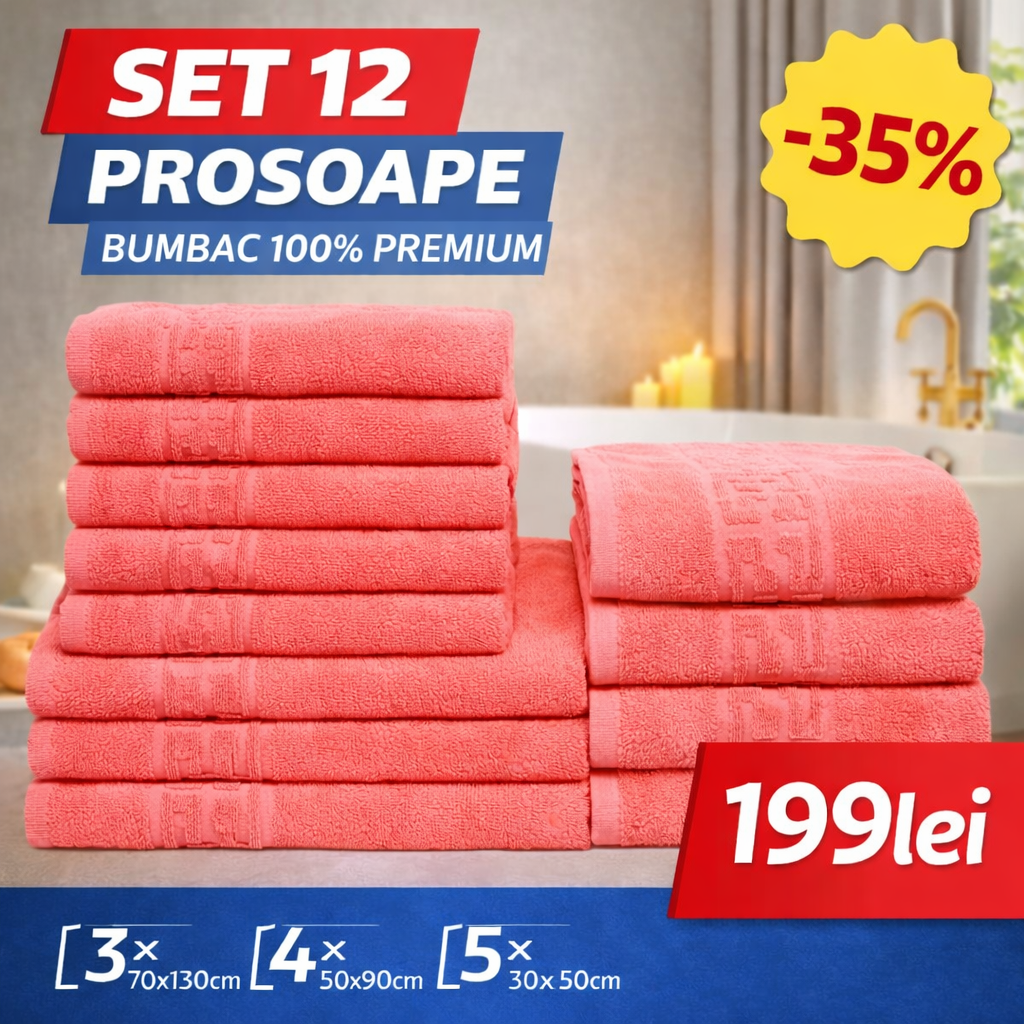 Set 12 Prosoape Premium Bumbac 100% – Moi & Absorbante 🔥
