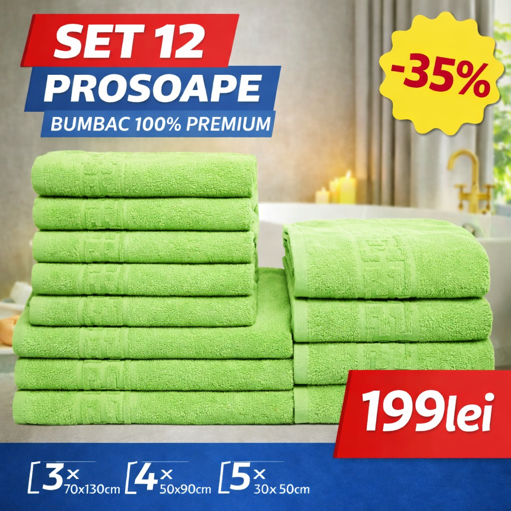 Set 12 Prosoape Premium Bumbac 100% – Moi & Absorbante 🔥