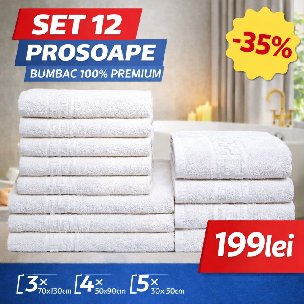Set 12 Prosoape Premium Bumbac 100% – Moi & Absorbante 🔥