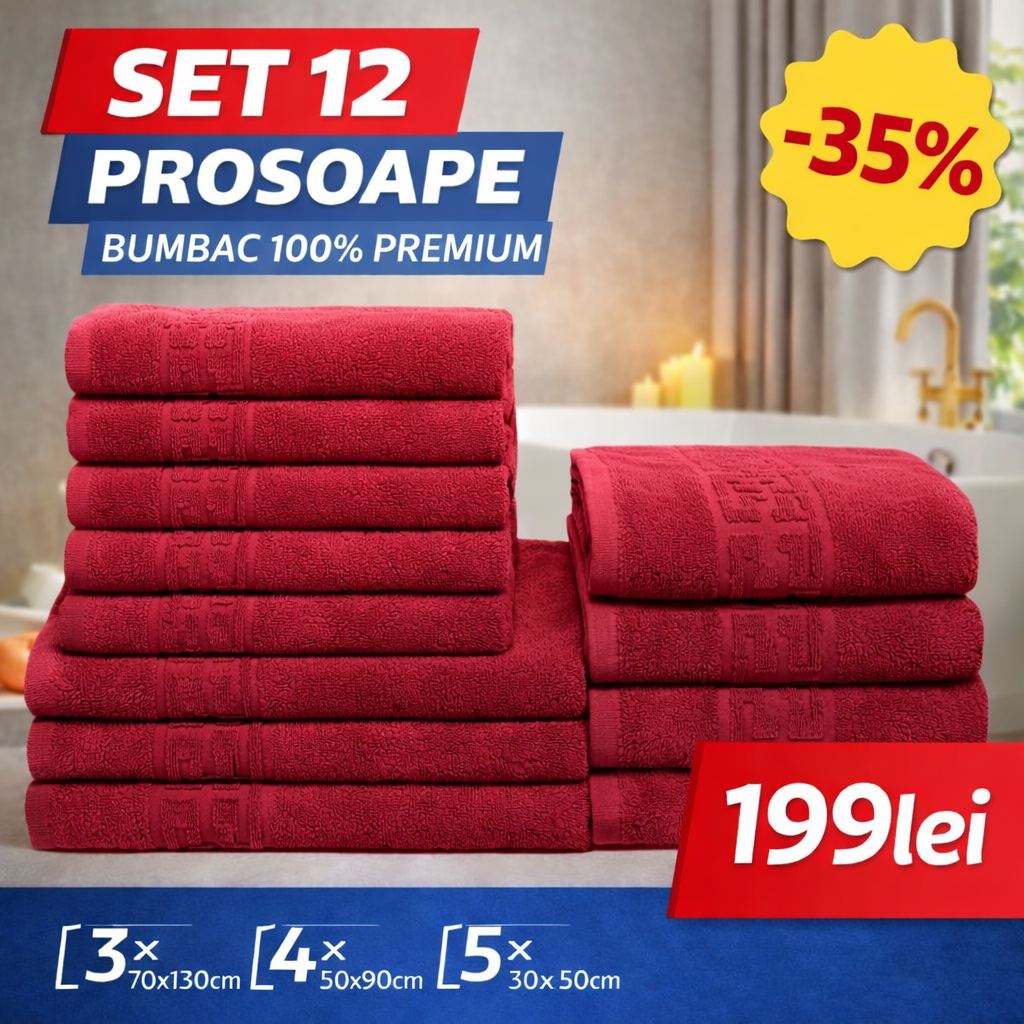 Set 12 Prosoape Premium Bumbac 100% – Moi & Absorbante 🔥