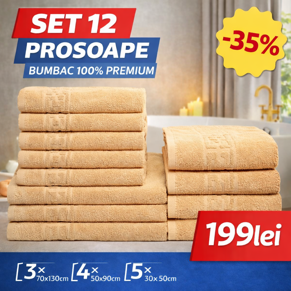 Set 12 Prosoape Premium Bumbac 100% – Moi & Absorbante 🔥