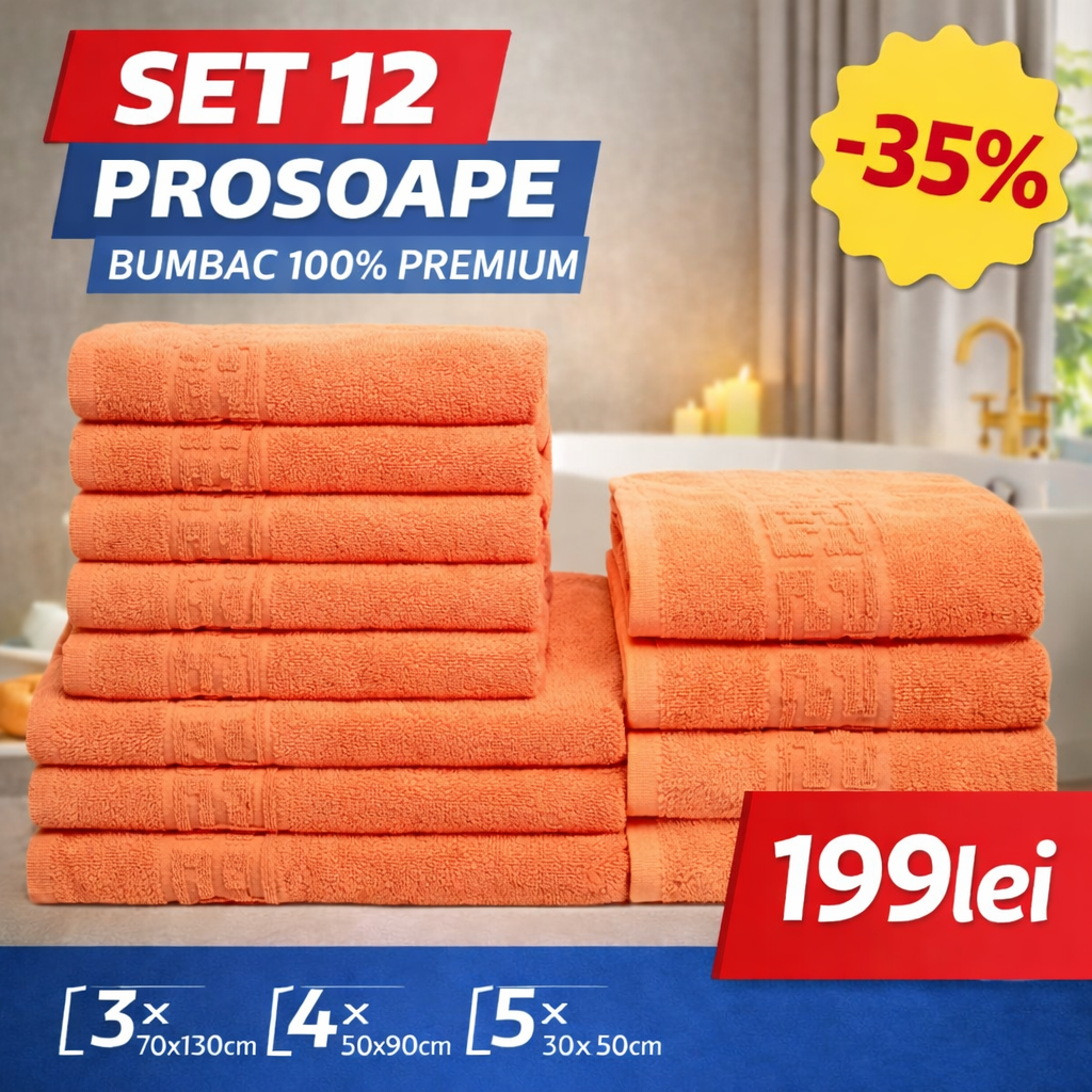 Set 12 Prosoape Premium Bumbac 100% – Moi & Absorbante 🔥