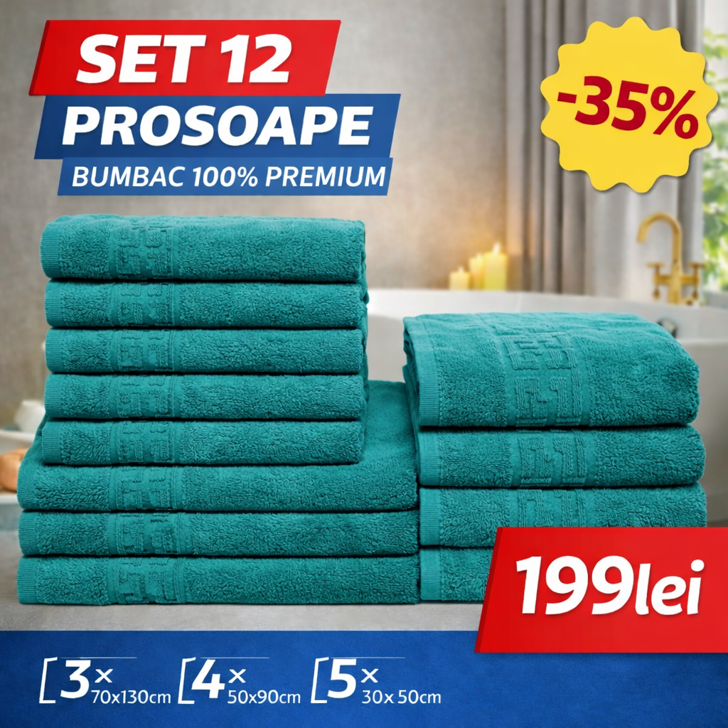 Set 12 Prosoape Premium Bumbac 100% – Moi & Absorbante 🔥