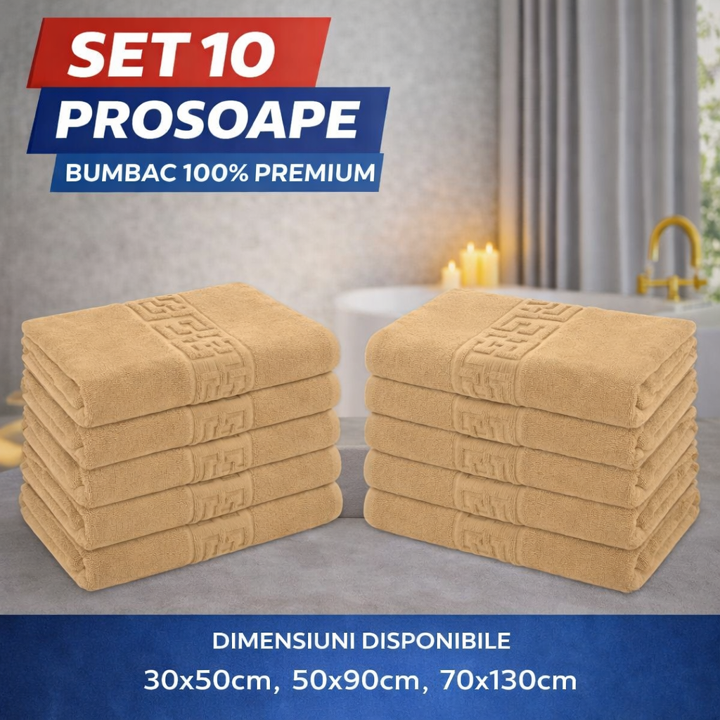 Set 10 Prosoape Baie Premium, Bumbac 100%, 550g/m², Model Greek – Super Absorbante