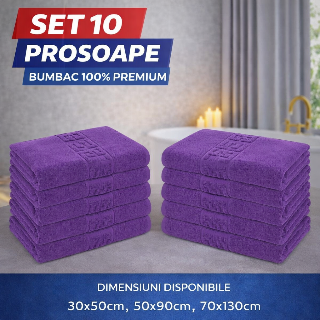 Set 10 Prosoape Baie Premium, Bumbac 100%, 550g/m², Model Greek – Super Absorbante