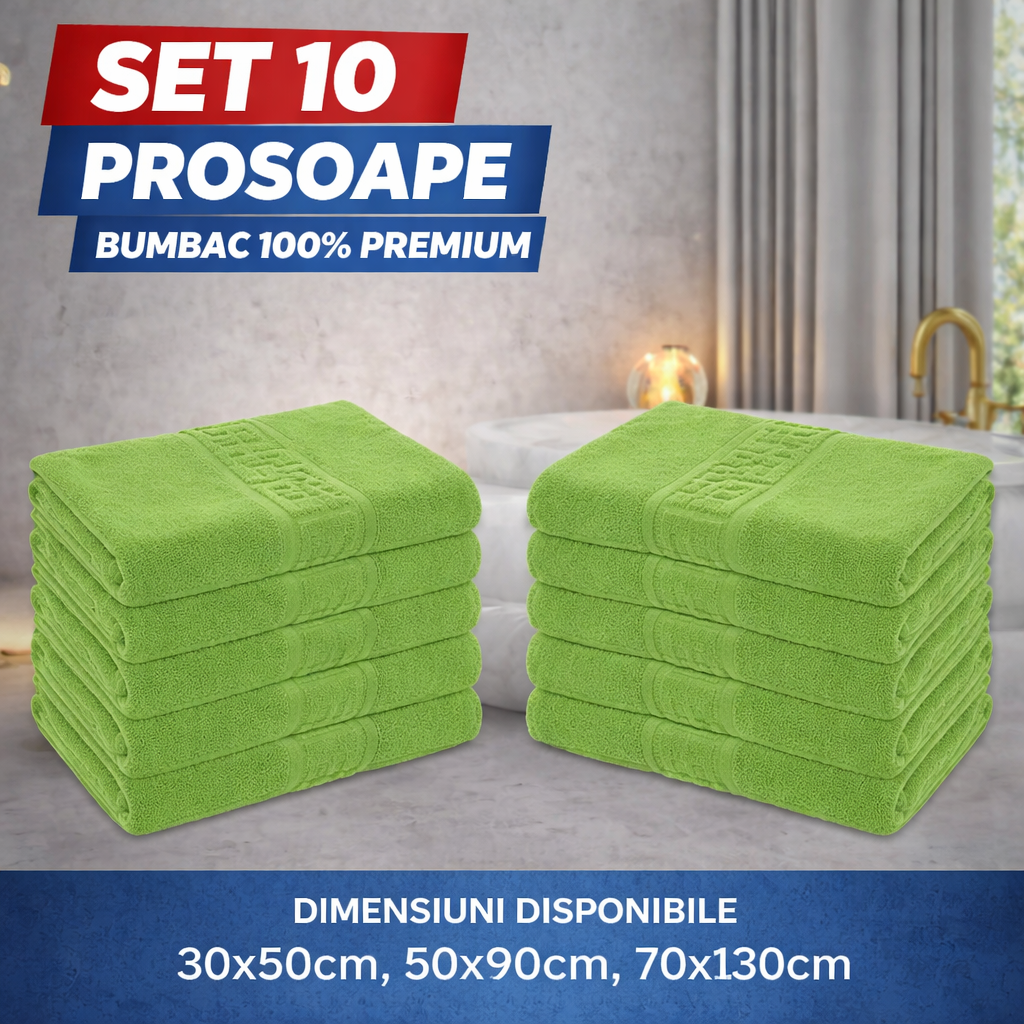 Set 10 Prosoape Baie Premium, Bumbac 100%, 550g/m², Model Greek – Super Absorbante