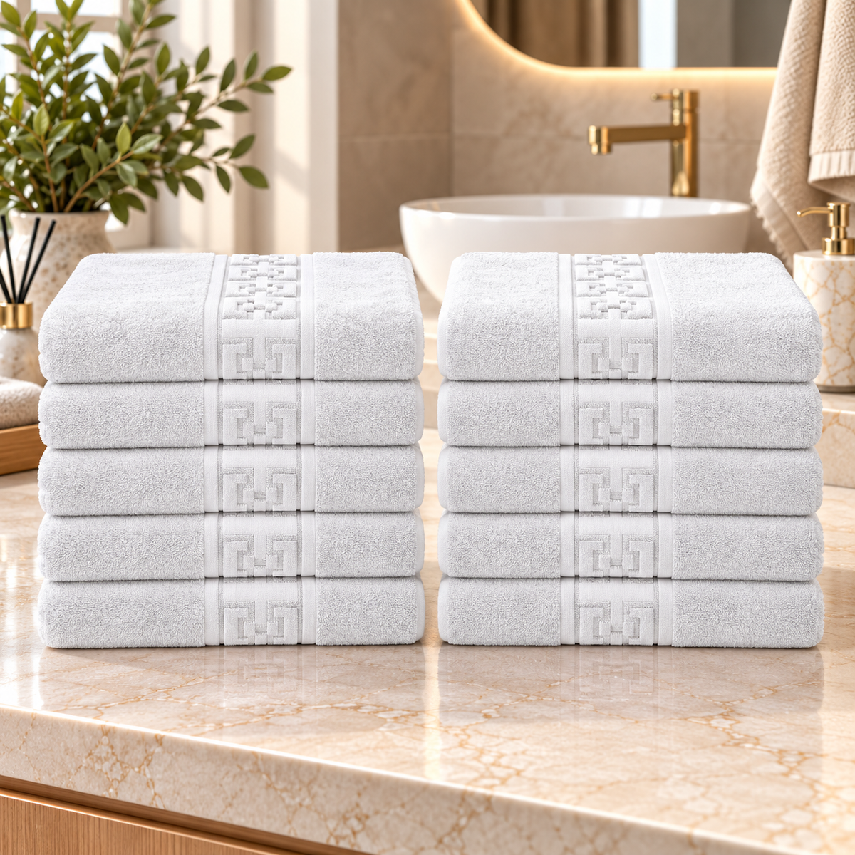 Set 10 Prosoape de Baie Premium, Bumbac 100%, 550 g/m², Model Greek