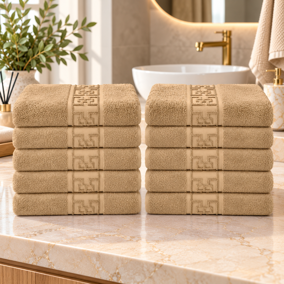 Set 10 Prosoape de Baie Premium, Bumbac 100%, 550 g/m², Model Greek