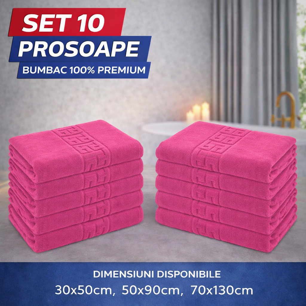 Set 10 Prosoape Baie Premium, Bumbac 100%, 550g/m², Model Greek – Super Absorbante