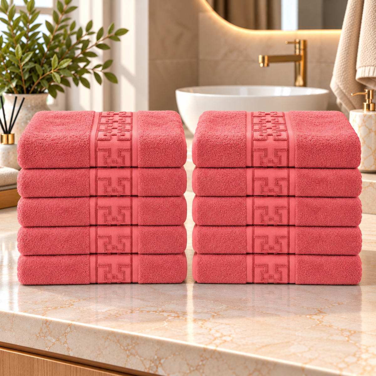 Set 10 Prosoape de Baie Premium, Bumbac 100%, 550 g/m², Model Greek