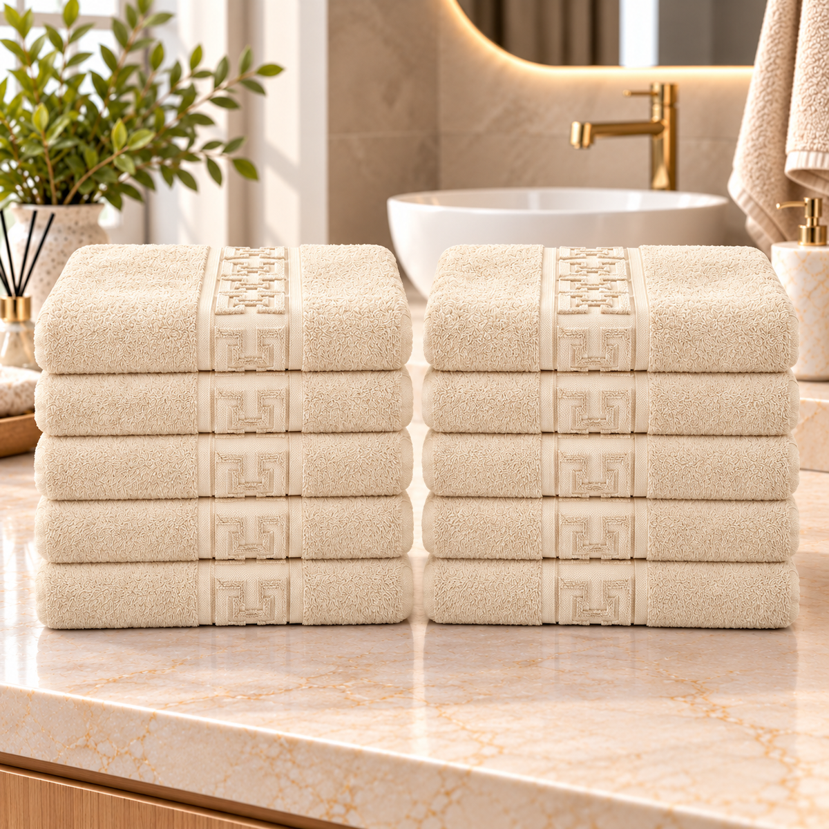 Set 10 Prosoape de Baie Premium, Bumbac 100%, 550 g/m², Model Greek