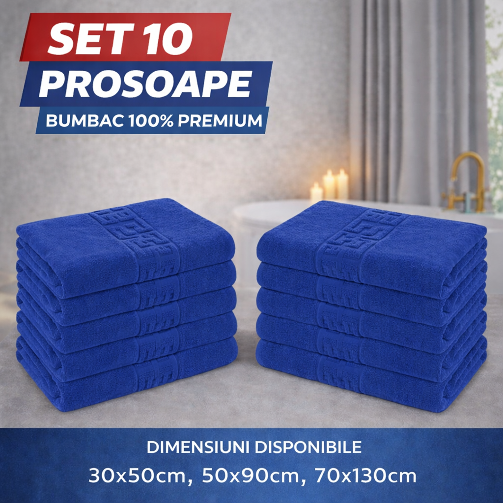 Set 10 Prosoape Baie Premium, Bumbac 100%, 550g/m², Model Greek – Super Absorbante