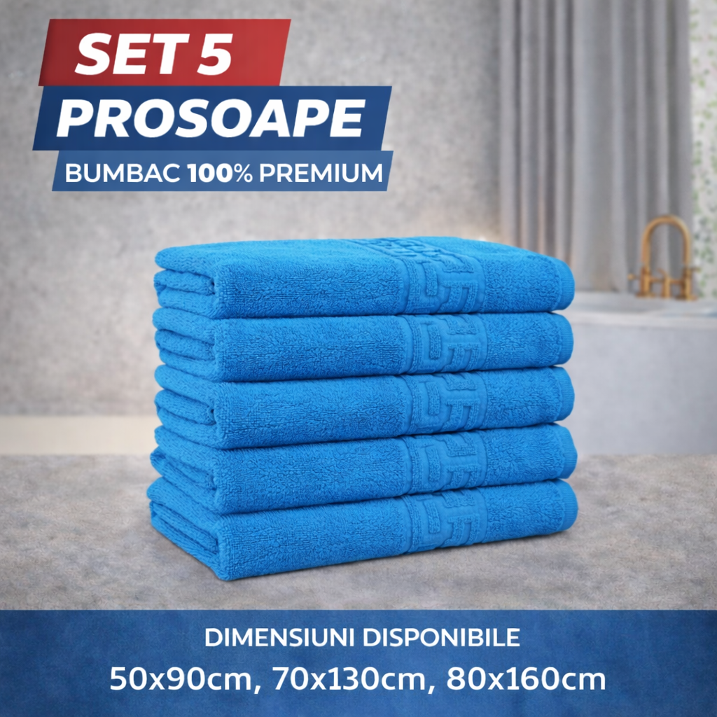 Set 5 Prosoape Baie Premium, 100% Bumbac, Absorbante și Pufoase