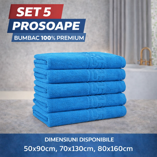 Set 5 Prosoape Baie Premium, 100% Bumbac, Absorbante și Pufoase