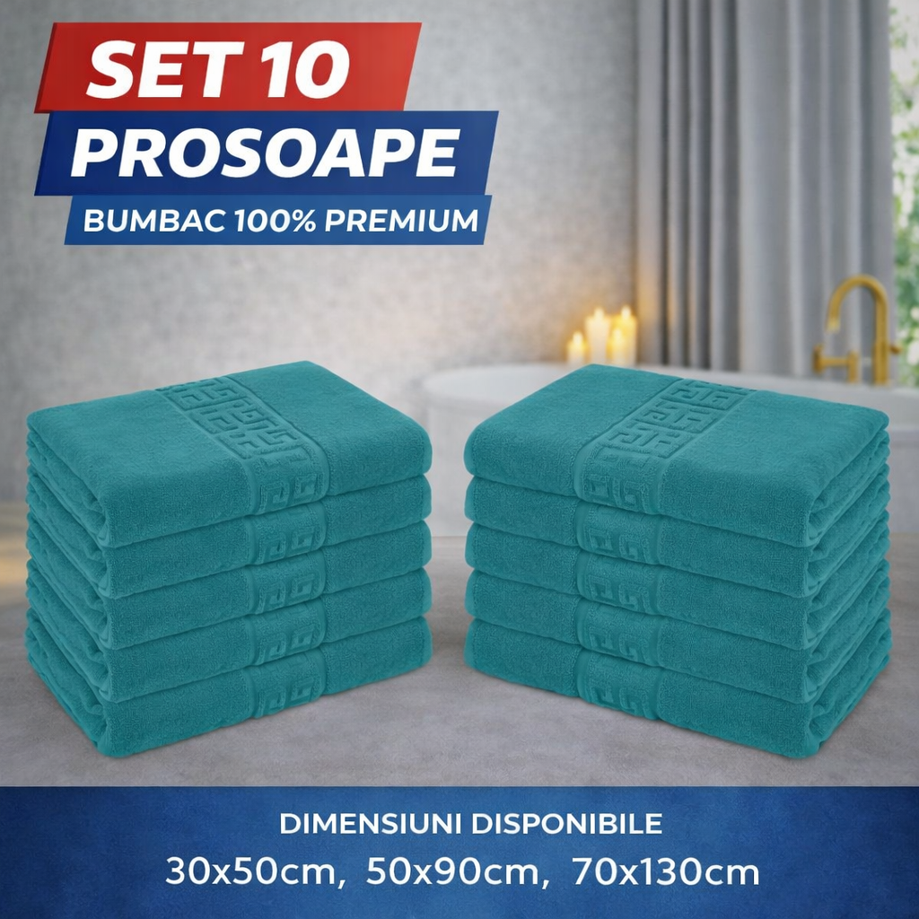 Set 10 Prosoape Baie Premium, Bumbac 100%, 550g/m², Model Greek – Super Absorbante