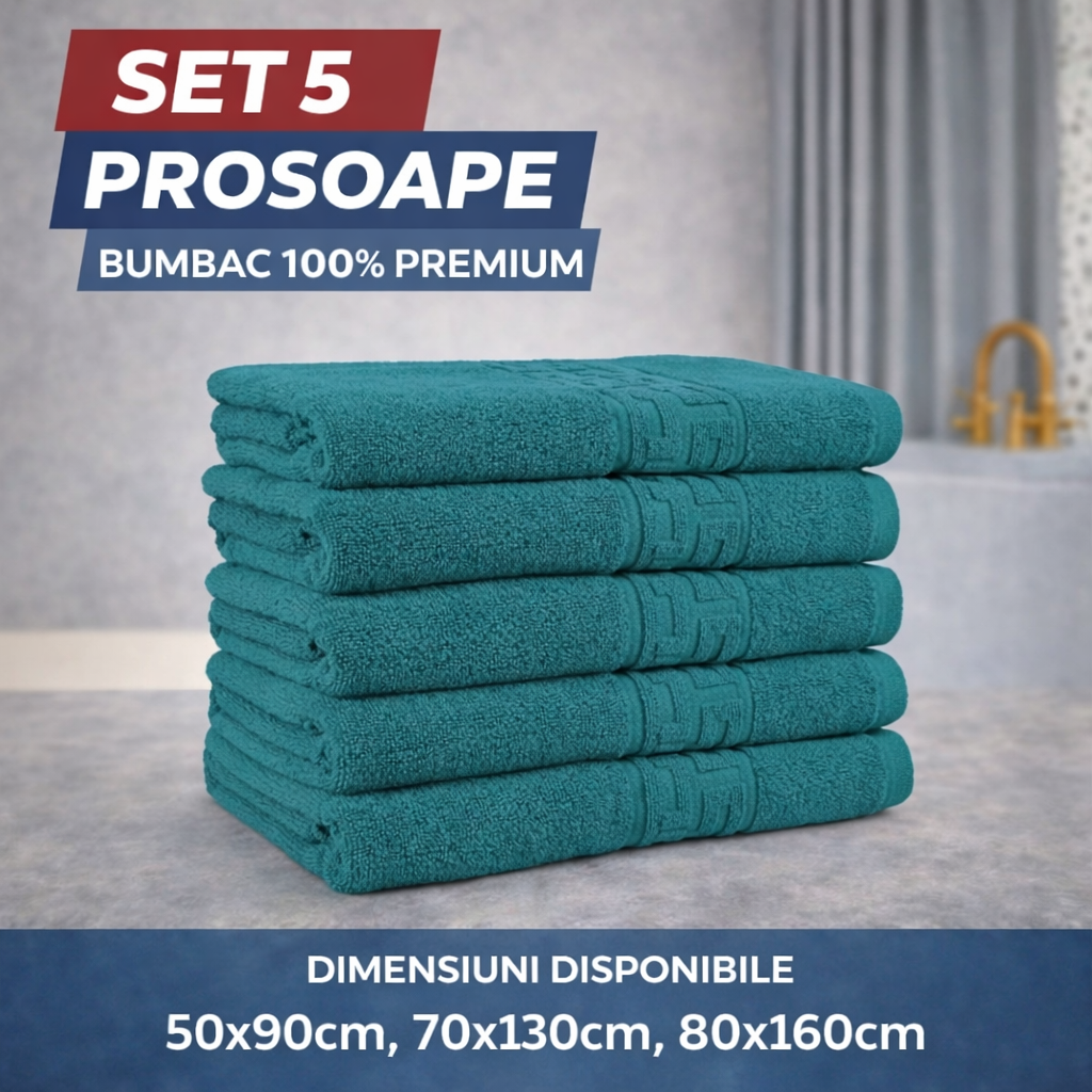 Set 5 Prosoape Baie Premium, 100% Bumbac, Absorbante și Pufoase