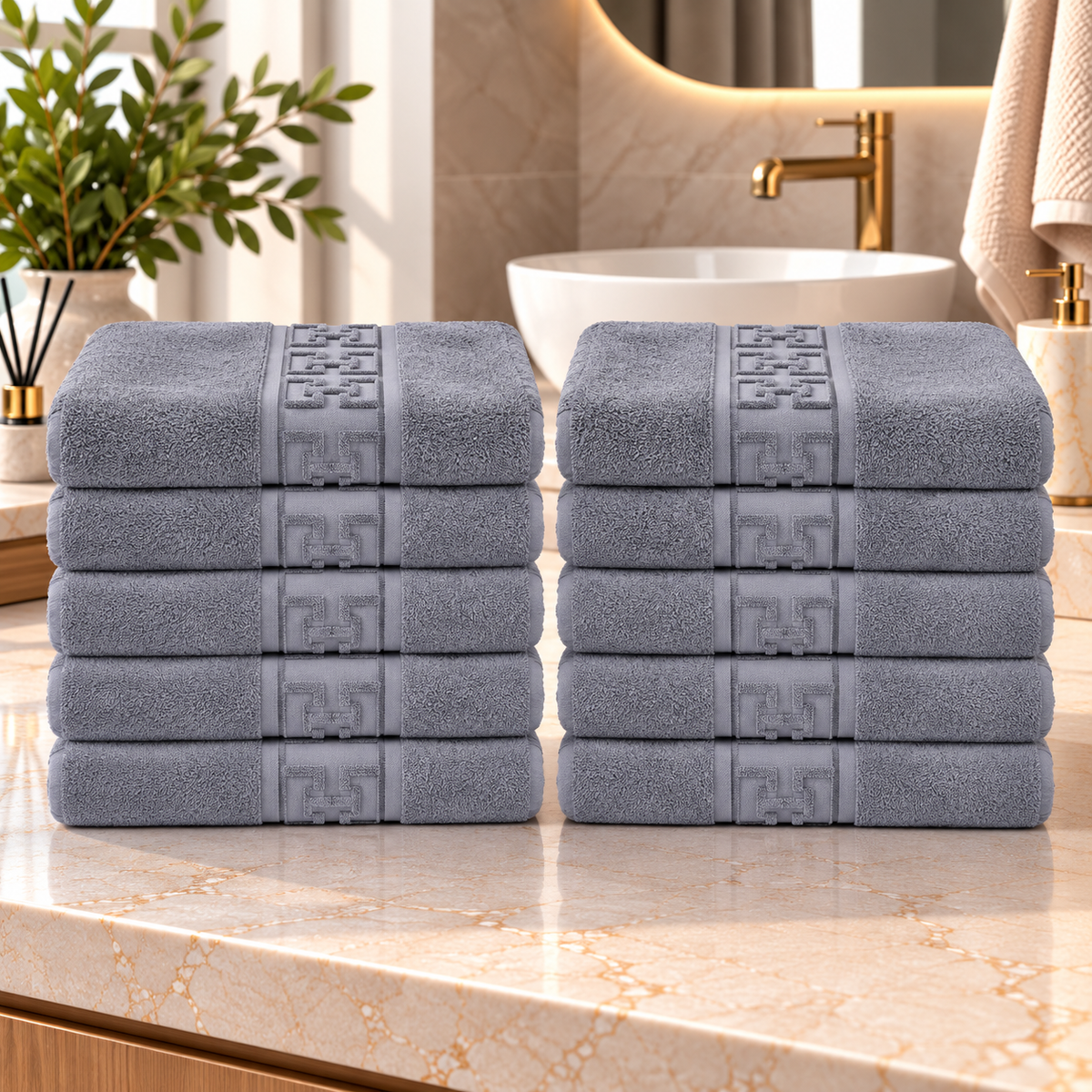 Set 10 Prosoape de Baie Premium, Bumbac 100%, 550 g/m², Model Greek