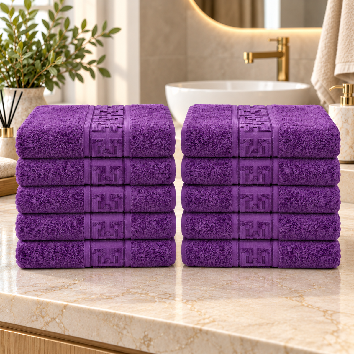 Set 10 Prosoape de Baie Premium, Bumbac 100%, 550 g/m², Model Greek
