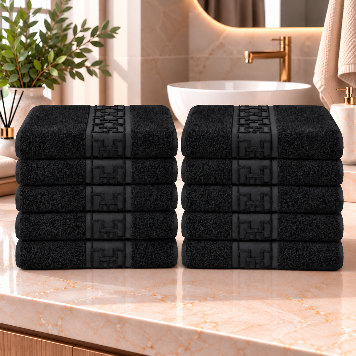 Set 10 Prosoape de Baie Premium, Bumbac 100%, 550 g/m², Model Greek