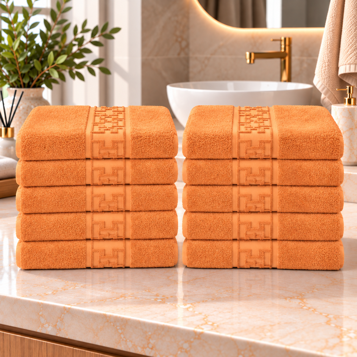 Set 10 Prosoape de Baie Premium, Bumbac 100%, 550 g/m², Model Greek
