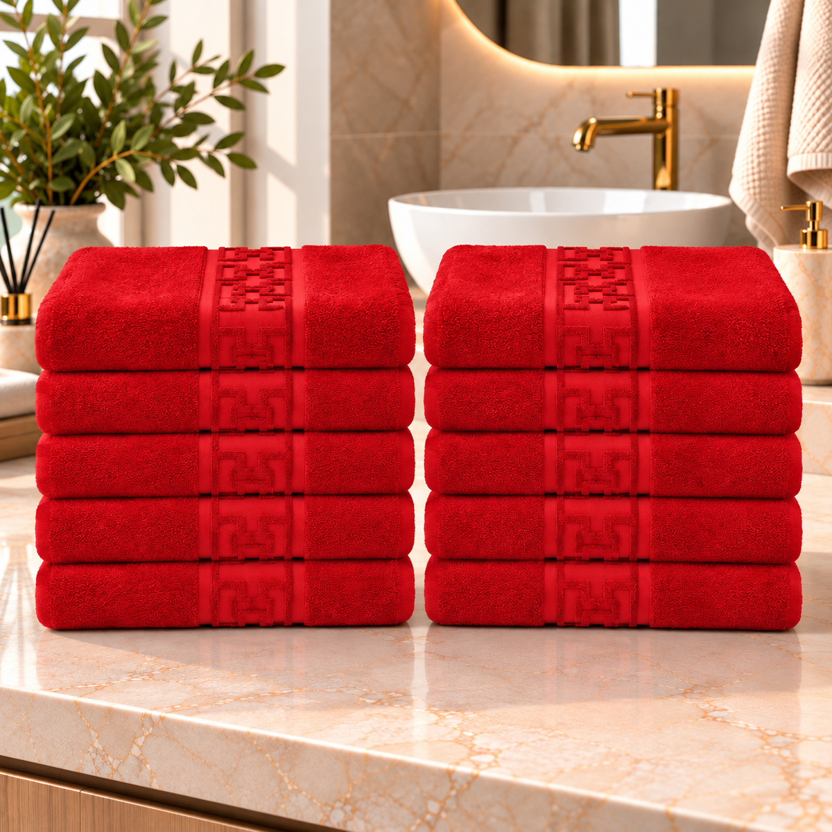 Set 10 Prosoape de Baie Premium, Bumbac 100%, 550 g/m², Model Greek