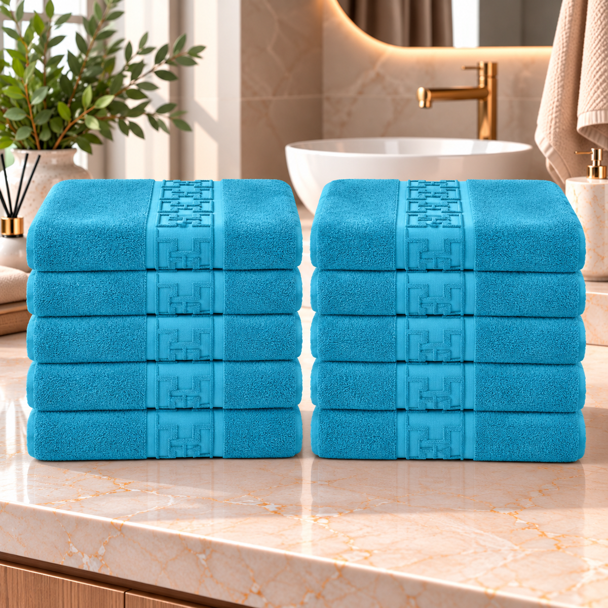 Set 10 Prosoape de Baie Premium, Bumbac 100%, 550 g/m², Model Greek