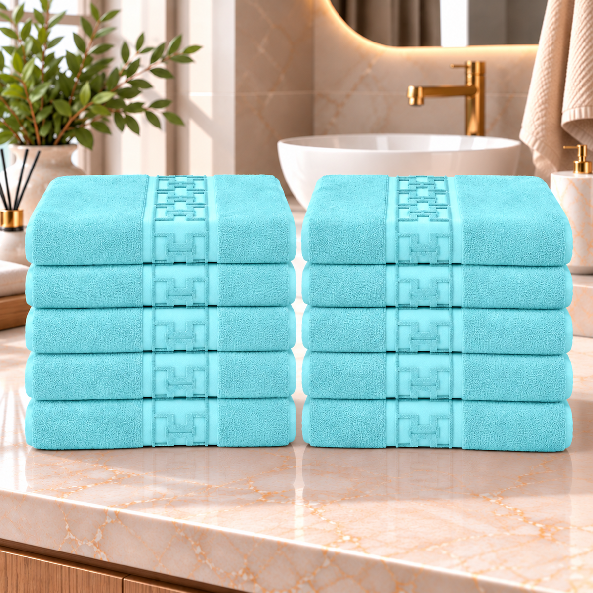 Set 10 Prosoape de Baie Premium, Bumbac 100%, 550 g/m², Model Greek