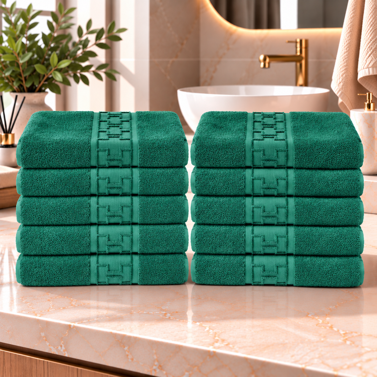 Set 10 Prosoape de Baie Premium, Bumbac 100%, 550 g/m², Model Greek