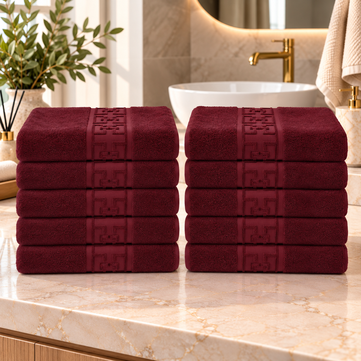Set 10 Prosoape de Baie Premium, Bumbac 100%, 550 g/m², Model Greek